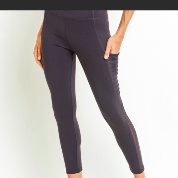 Mono B Moto Black Mesh Full Length Rib Leggings S - Picture 3 of 11